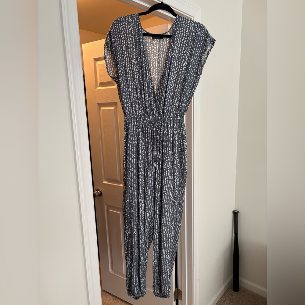 Dress Forum Blue and White Polka Dot Jumpsuit